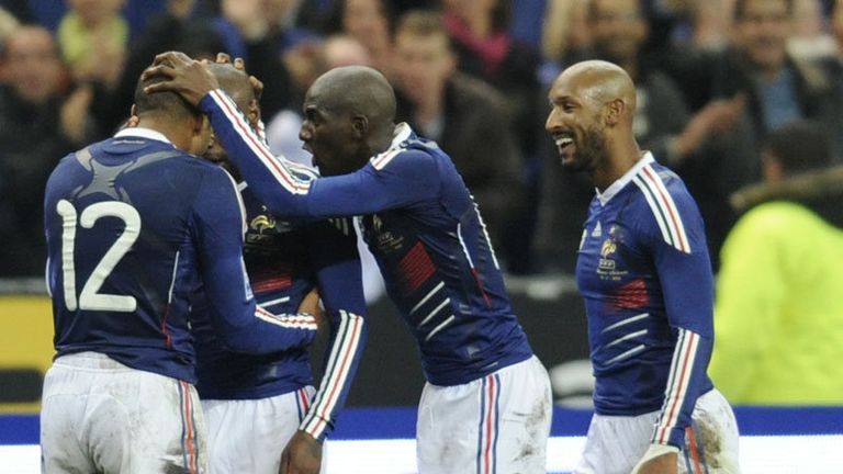 Thierry Henry and William Gallas celebrate Frances controversial equaliser
