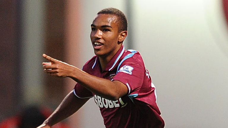 Junior Stanislas celebates after Hibbert's own goal grabs a goal back for West Ham.