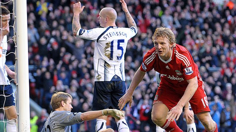Dirk Kuyt gets on the end of an Aquilani header to put Liverpool in front