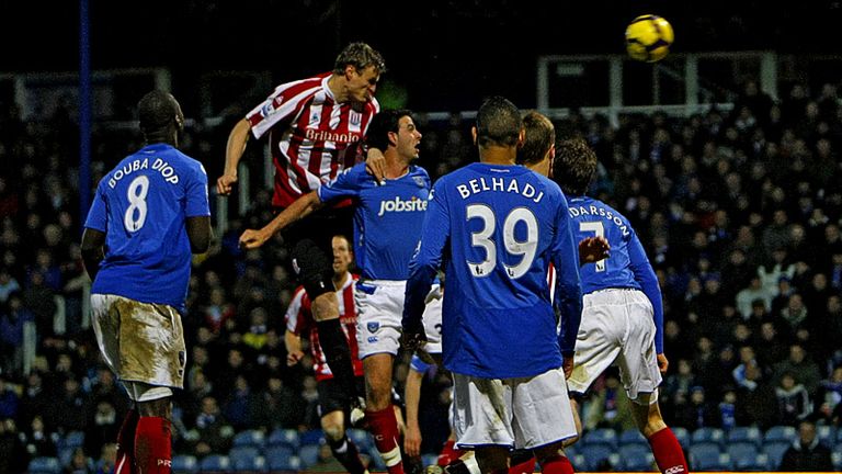 Early in the second half Robert Huth meets a Stoke corner with a powerful header to equalise
