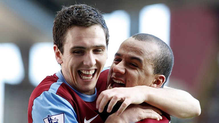 Stewart Downing and Gabriel Agbonlahor celebrate as Villa take the lead