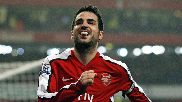 Cesc Fabregas celebrates scoring the second for Arsenal