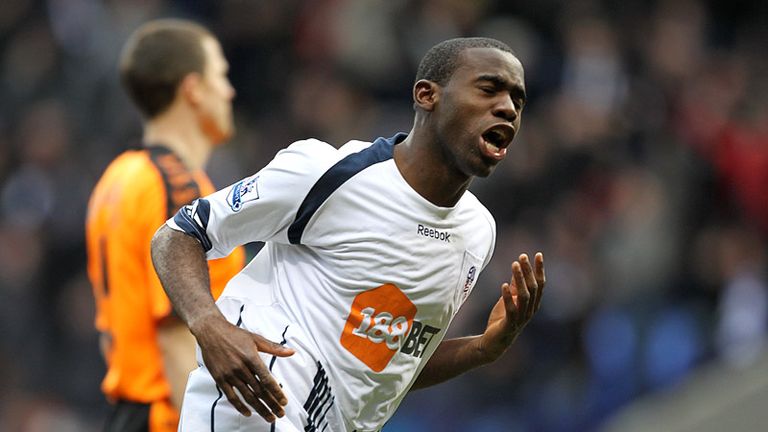 Fabrice Muamba celebrates after twisting and turning before firing home for Wanderers