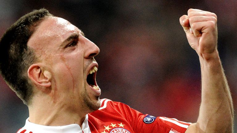 Bayern Munich equalise through a deflected free-kick from Franck Ribery
