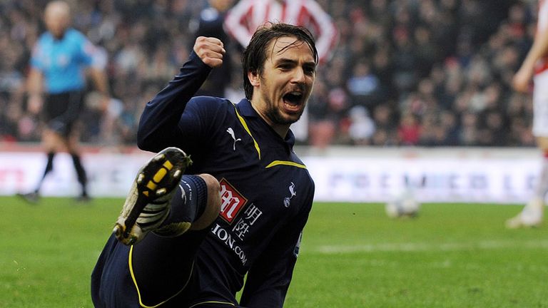 Niko Kranjcar celebrates scoring the winning goal for Tottenham