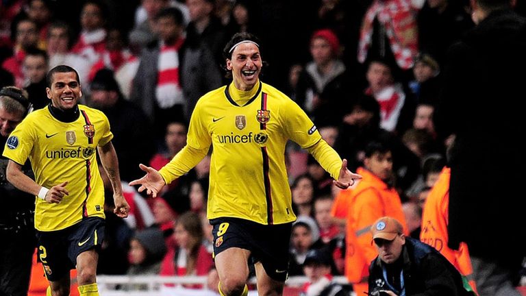 Ibrahimovic celebrates putting Barcelona in front immediately after half-time