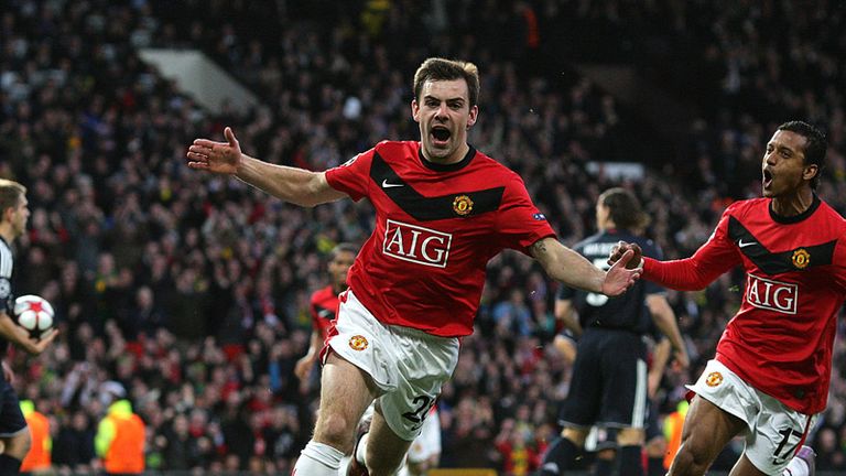 Gibson wheels away after giving United a third minute lead at Old Trafford