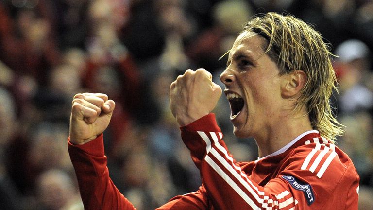 Fernando Torres celebrates after scoring the third goal for Liverpool