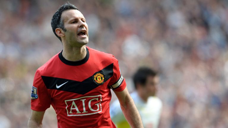 Ryan Giggs celebrates giving United the lead from the penalty spot in the 58th minute after Benoit Assou-Ekotto had brought down Patrice Evra