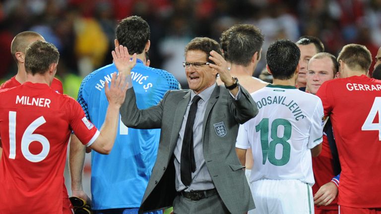 Capello celebrates as England go through.