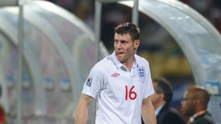 Englands James Milner is replaced by Shaun Wright-Phillips after receiving an early booking.