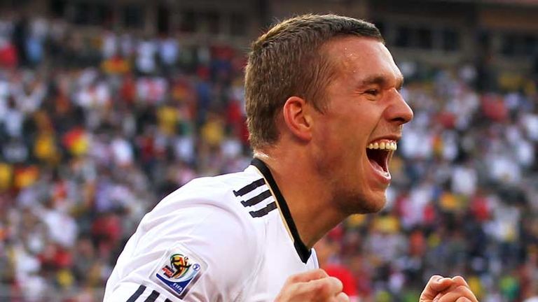 Lukas Podolski celebrates his goal.