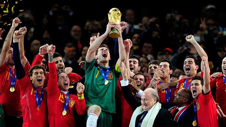 Casillas lifts the trophy as Spain win the World Cup for the first time
