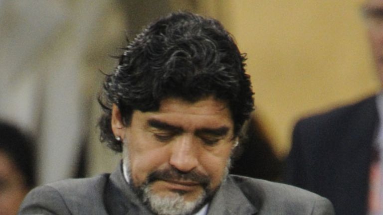 Argentina boss Diego Maradona is crestfallen as his side crash out of the World Cup to Germany.