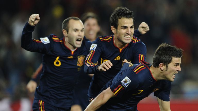 Spain celebrate Villa goal
