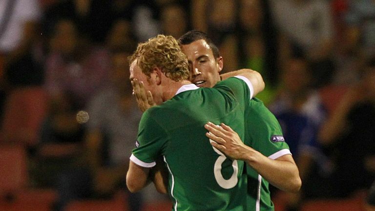 Fahey celebrates after scoring his goal for Ireland