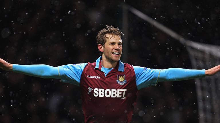 West Hams Spector celebrates his second goal to leave United with a mountain to climb in the second half