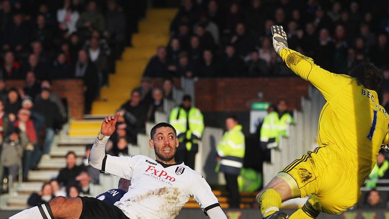 Clint Dempsey nets the opener for Fulham from point blank