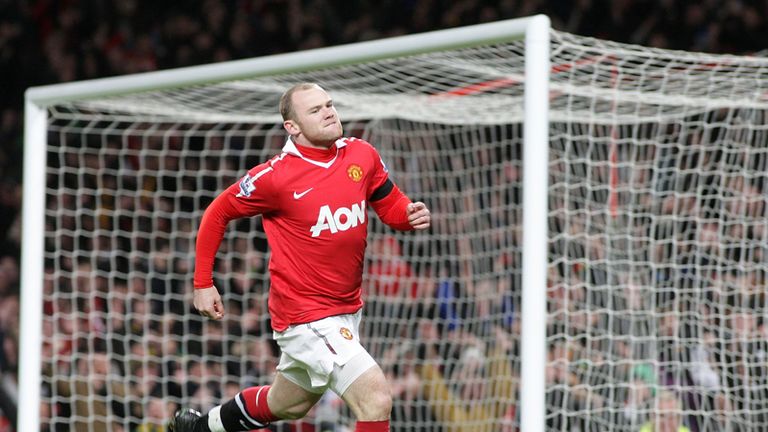 Wayne Rooney celebrates opener for Man United against Aston Villa.