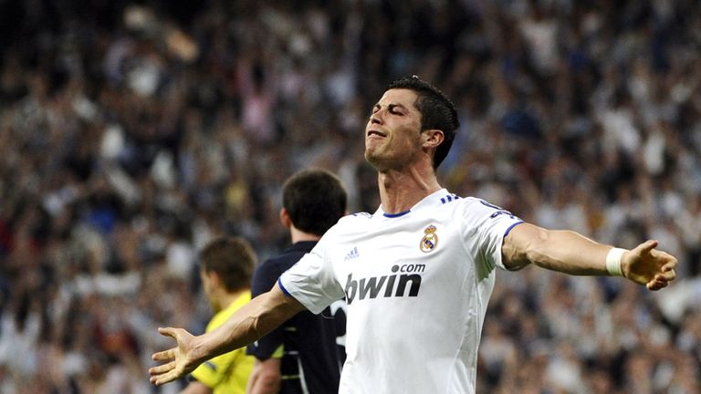 Cristiano Ronaldo celebrates netting Real Madrids fourth against Spurs.
