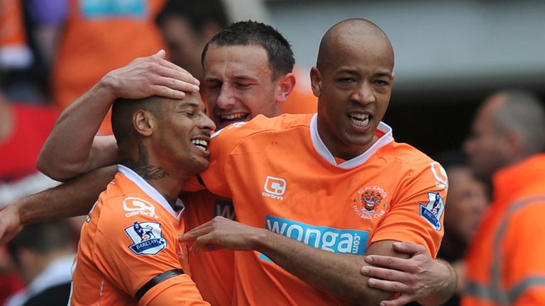 DJ Campbell heads the equaliser for Blackpool