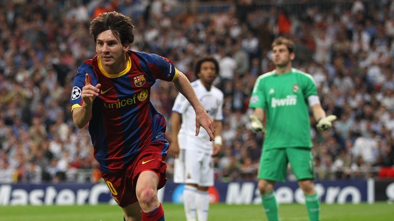 Messi wheels away after scoring the second goal