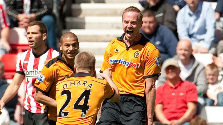 Wolves Jody Coddock celebrates scoring the opening goal with team-mates during the match at The Stadium of Light, Sunderland.