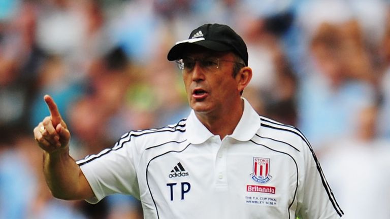 Stoke manager Tony Pulis shouts instructions from the touchline during the FA Cup final.