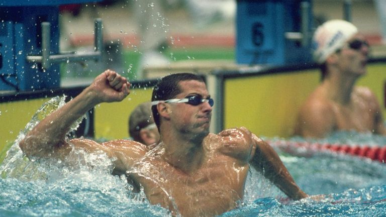 Biondi celebrates his 50m freestyle win in Seoul