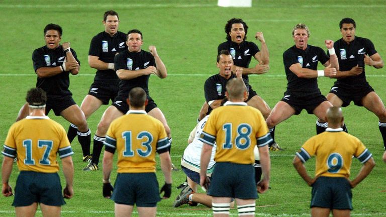 Australia face the All Blacks' Haka before a game in which the Wallabies defeated their bitter rivals