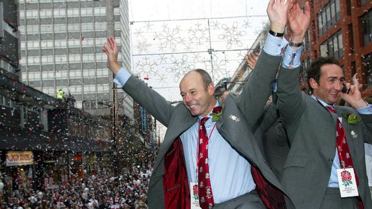 Sir Clive gets into the spirit of things during England's victory parade in London