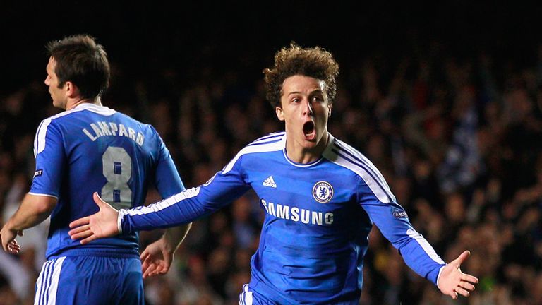 David Luiz scores for Chelsea against Bayer Leverkusen