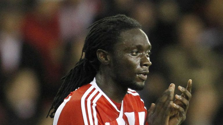 Stokes Kenwyne Jones celebrates scoring the opener in their Carling Cup clash with Liverpool