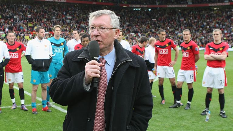 Sir Alex addresses the Old Trafford faithful after the 2009-10 season, where United were pipped to the title by Carlo Ancelotti's Chelsea.