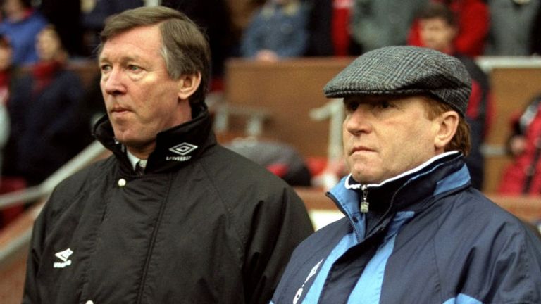 Ferguson came face to face with one of England's all time greats in the Manchester derby of '95, as Alan Ball took charge of the blue side of the City.