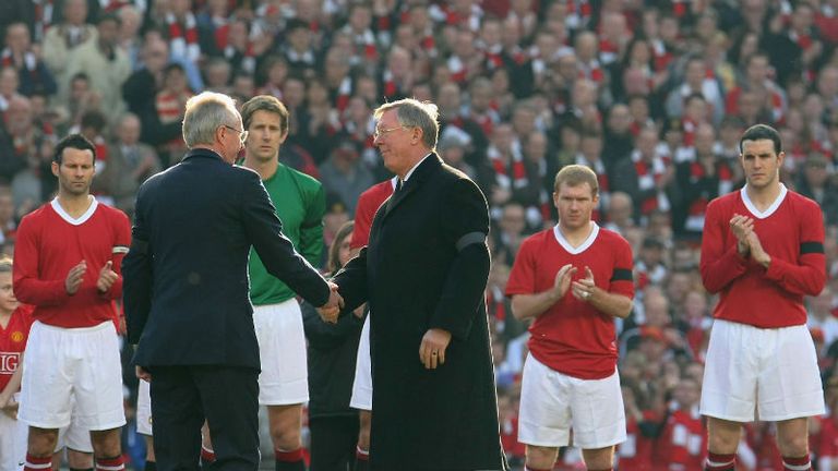Sven Goran Erikson joined Sir Alex to lay a wreath in the centre circle of Old Trafford to mark the 50th anniversary of the Munich air disaster.