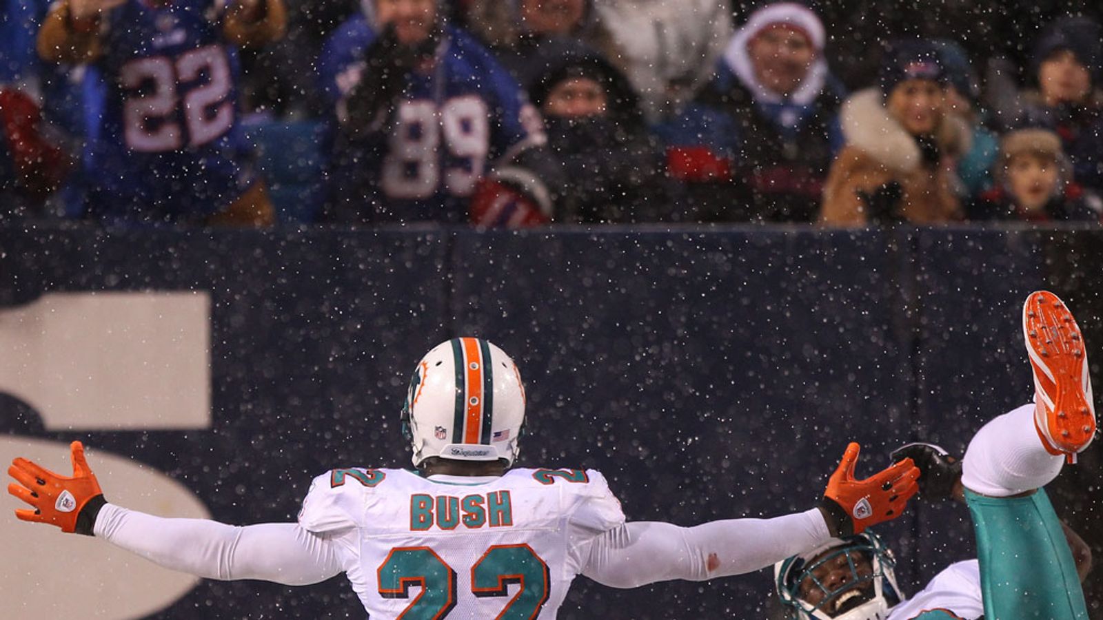 Miami Dolphins' Reggie Bush (22) takes the hand-off from Matt