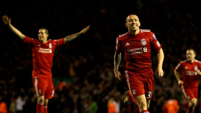 Craig Bellamy blasts Liverpool into the lead with a long-range free-kick in the 67th minute