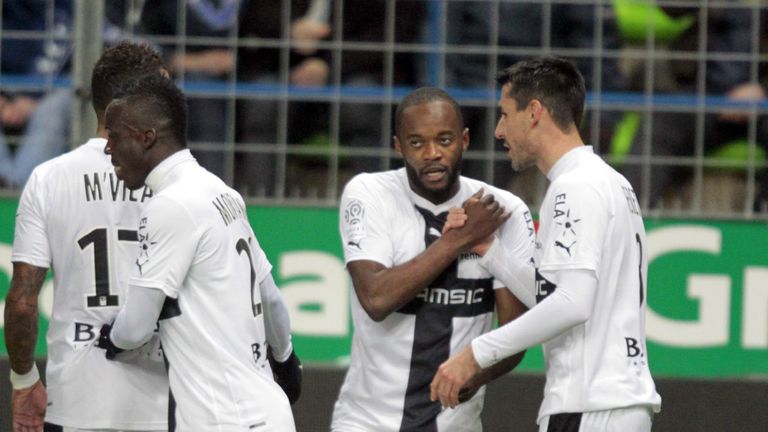 Jires Ekoko: Celebrates Rennes' opener as they overcame Evian 3-2 in Coupe de France