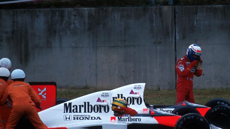 While Senna got going after the clash, he was later disqualified for short-cutting the chicane and the title went to Prost