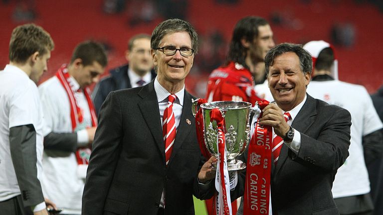 John Henry: Celebrates success at Wembley with Liverpool chairman Tom Werner