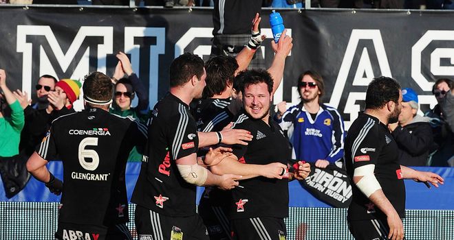 Aironi players celebrate their shock win