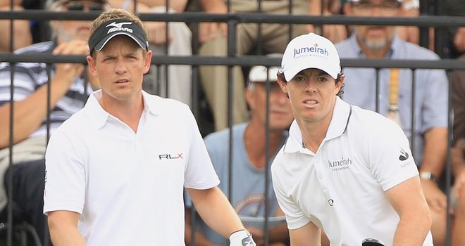 Luke Donald (L) has been knocked off top spot by Rory McIlroy