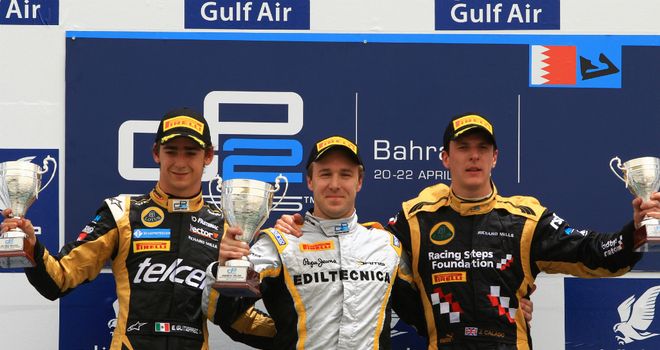 Davide Valsecchi (centre): The GP2 feature race podium