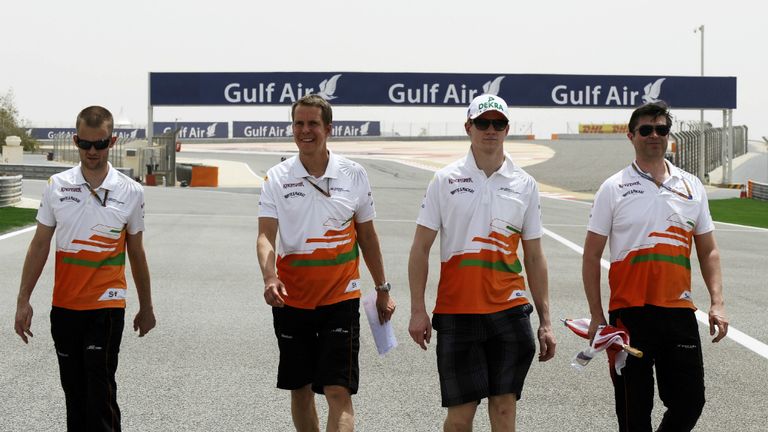 Nico Hulkenberg goes for a walk of the track