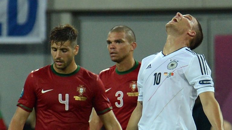 The second half gets under way and immediately Germany surge forwards. Lucas Podolskis sees his shot blocked by a flying Raul Meireles challenge.