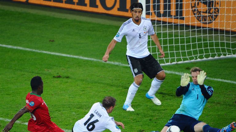 Clever work from Nelson Oliveira allows him to pick out fellow sub Varela free in the box. Neuer pulls off a superb block to deny Portugal an equaliser.
