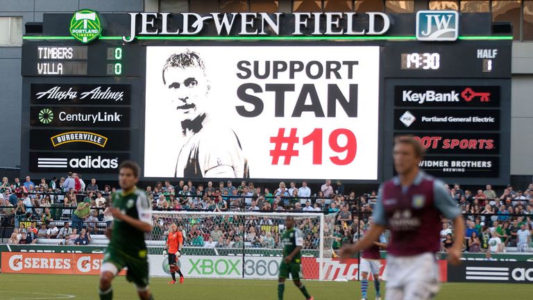 A Stiliyan Petrov tribute is displayed on the 19th minute mark during the Pre Season Friendly match between Portland Timbers and Aston Villa at Jeld-Wen Field on July 24, 2012 in Portland, Oregon.