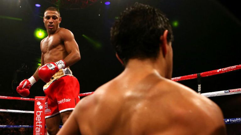 Kell Brook knocks down Hector Saldivia in their IBF welterweight title eliminator