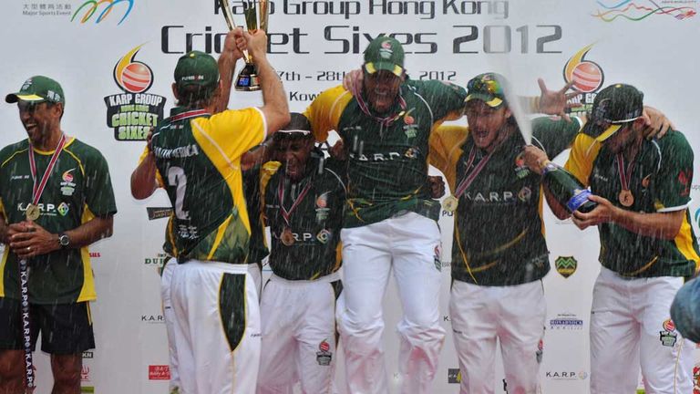 South Africa celebrate winning in Kowloon